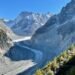 Panoramic view of the Mer de Glace glacier with the French Alps in the background from the Montenvers train station.