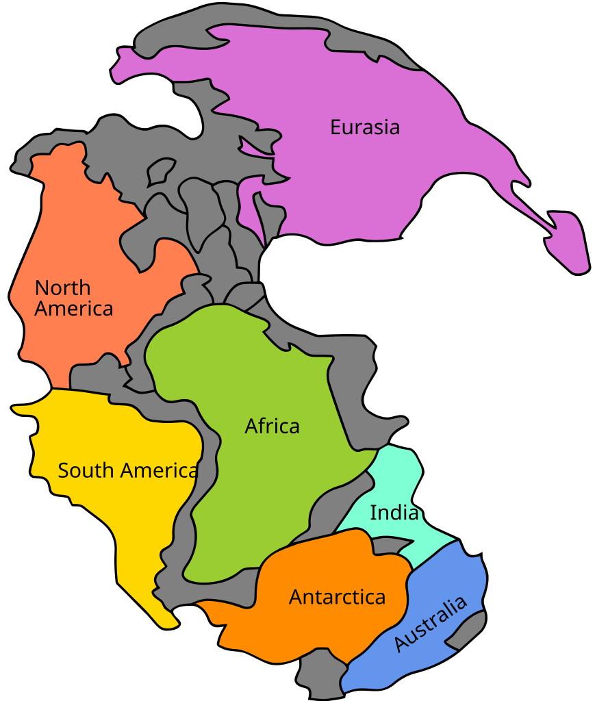Diagram of Pangea showing connected continents before tectonic breakup