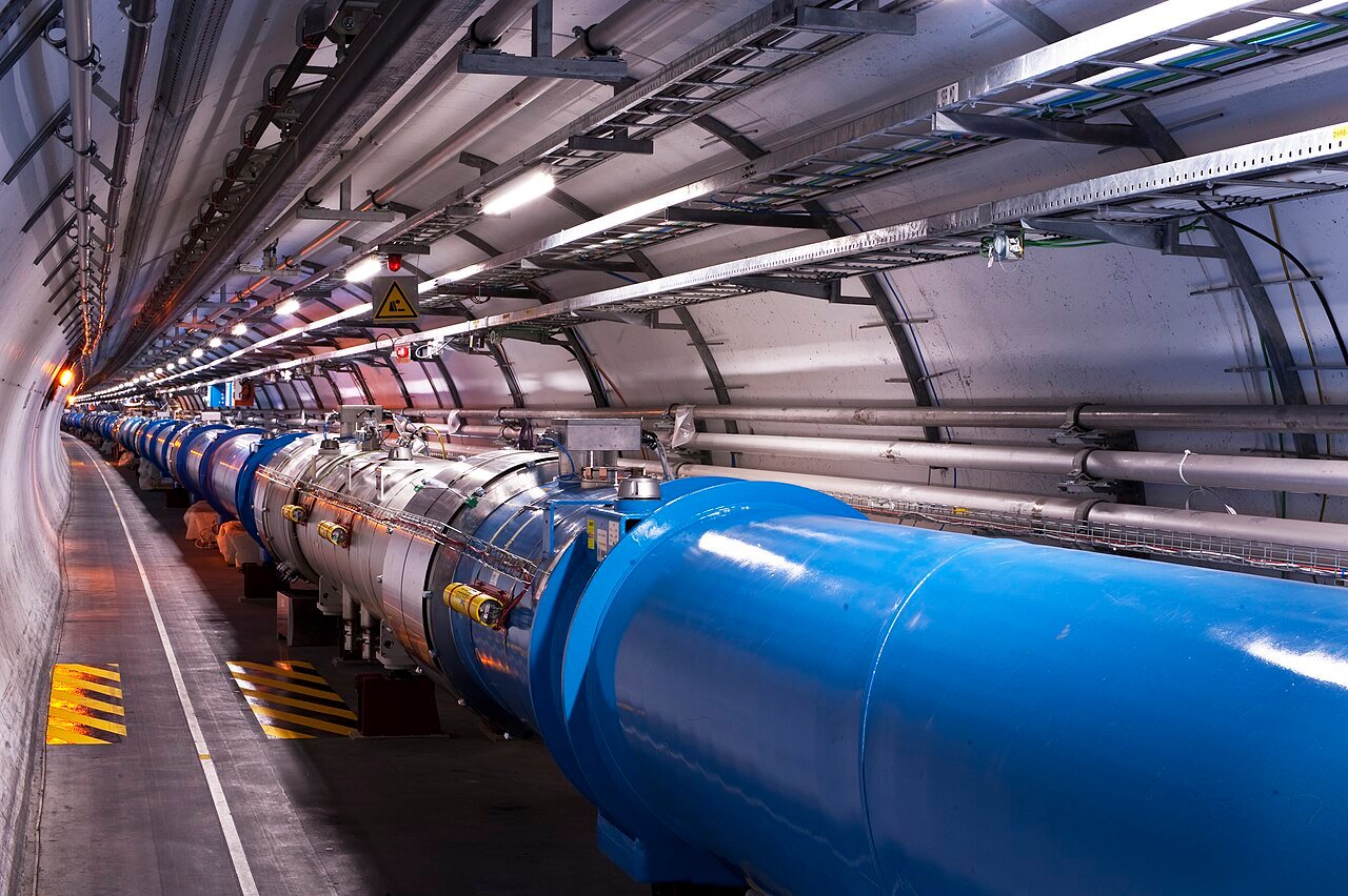 View of the Large Hadron Collider tunnel at CERN—one of the places where time slows down due to near-light-speed particle acceleration.