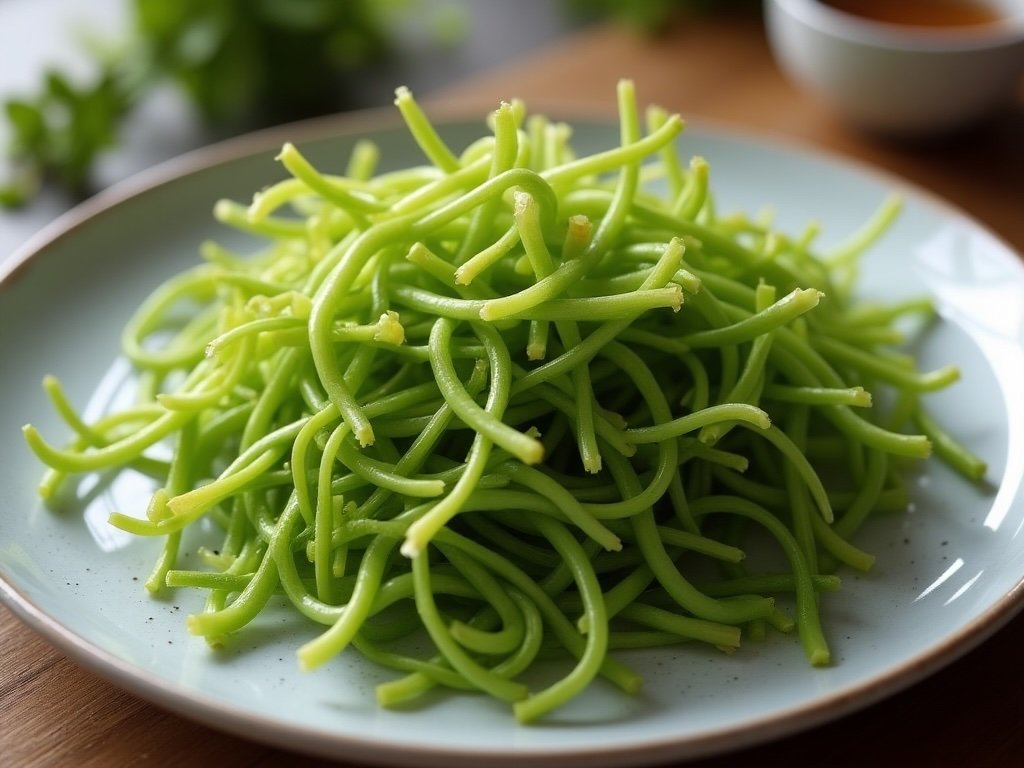 A stylized plate of boiled Psilophyton shoots, a Devonian-era plant, served as a fictional dish in the Devonian Cookbook.